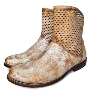 Bed Stu Cobbler Series Laser Cut Tan Leather Distressed Ankle Boots Womens 10